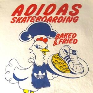 RARE adidas CHICKEN BAKED & FRIED SKATEBOARDING T-SHIRT S superstar